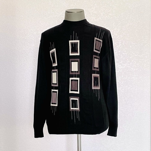 TAGIO Men’s Sweater Cotton Textured Pattern Sweater Black White Grey Pullover - Picture 4 of 6